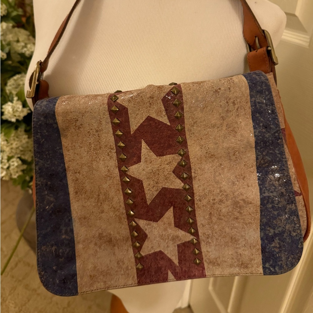 Isabella Fiore American Flag Vintage Y2K leather shoulder bag, Stars and Stripes